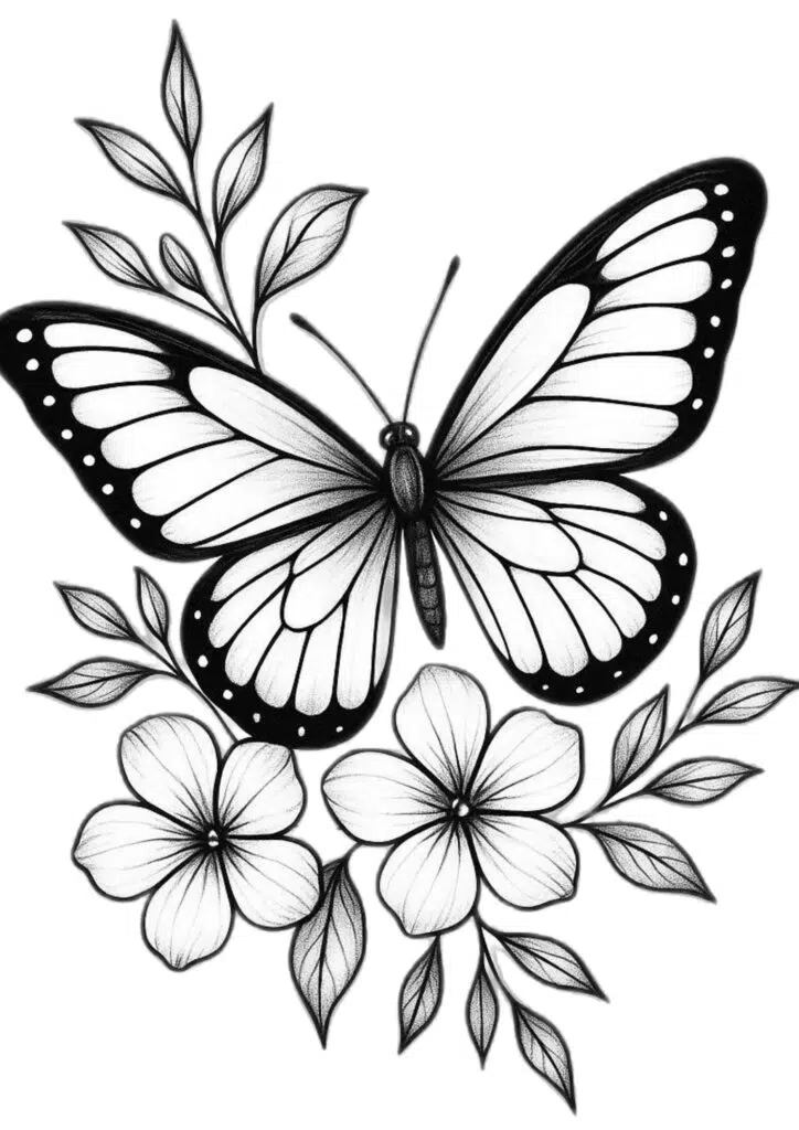Butterfly Tattoo with Flowers
