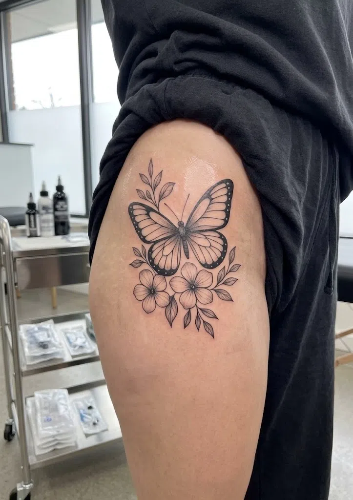Butterfly Tattoo with Flowers