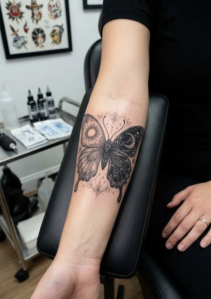 Butterfly and Rose Tattoo